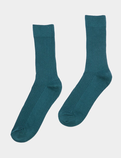 Lot 2 paires chaussettes côtelées bleu canard homme