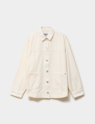 Veste surchemise oversize en jean coton creme femme