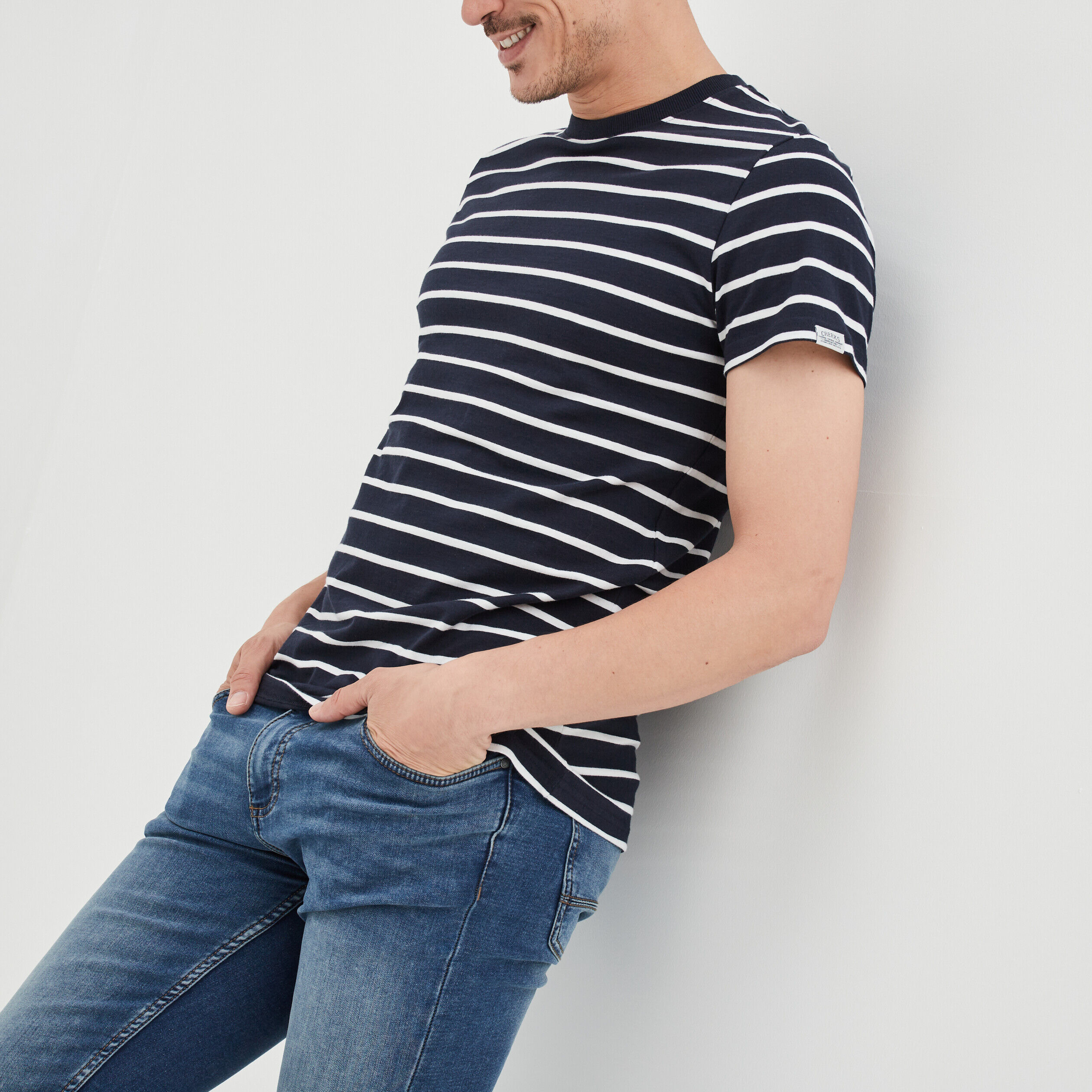 T-shirt col rond manches courtes Creeks ecru homme CREEKS