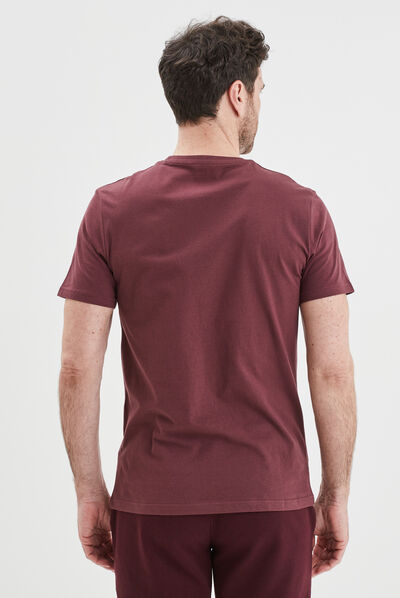 T-shirt en coton manches courtes prune homme