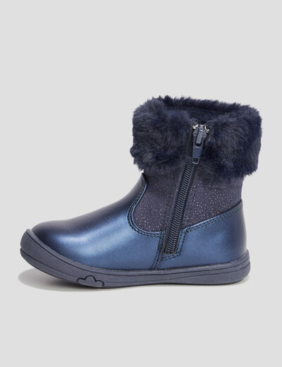 Bottines à paillettes et col fourré bleu marine fille