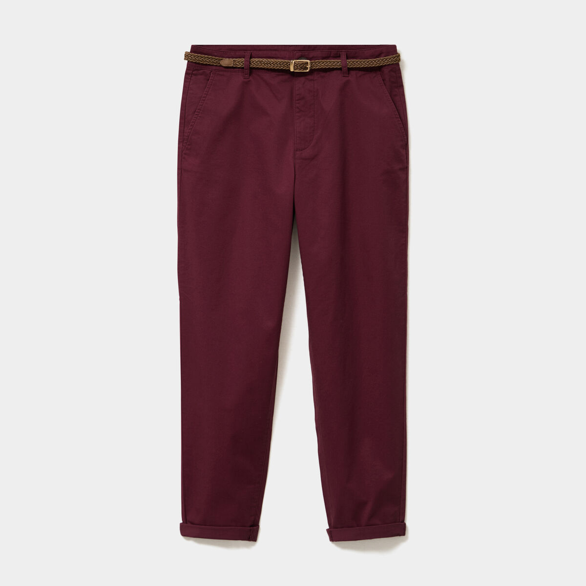 Pantalon chino regular ceinture tress&eacute;e violet fonc&eacute; femme