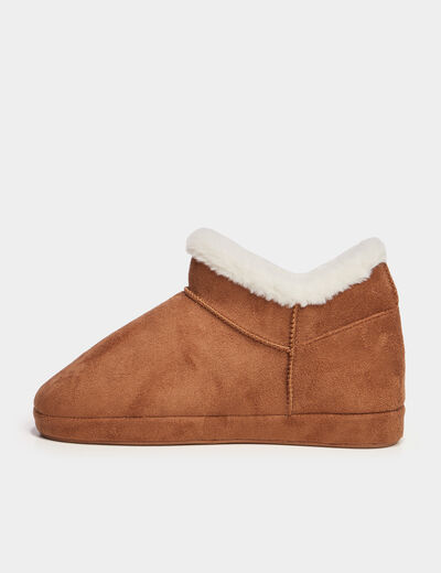 Chaussons bottines fourrés camel femme