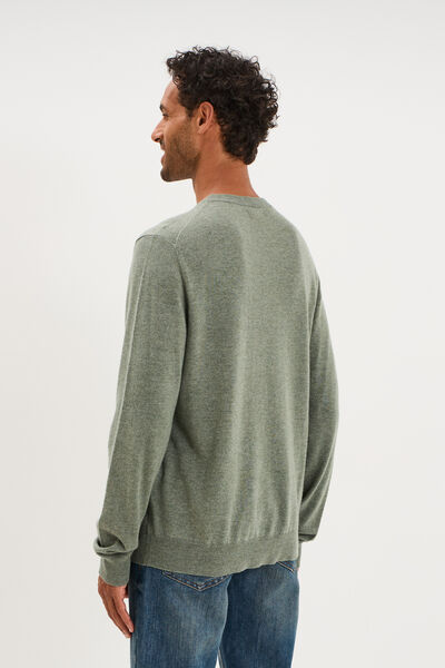 Pull col rond manches longues vert kaki homme
