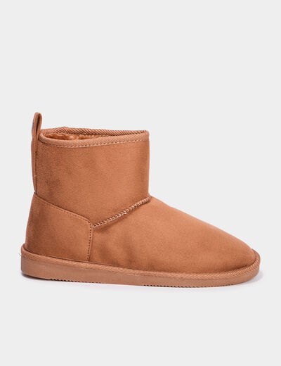 Bottines fourr&eacute;es effet su&eacute;dine marron femme