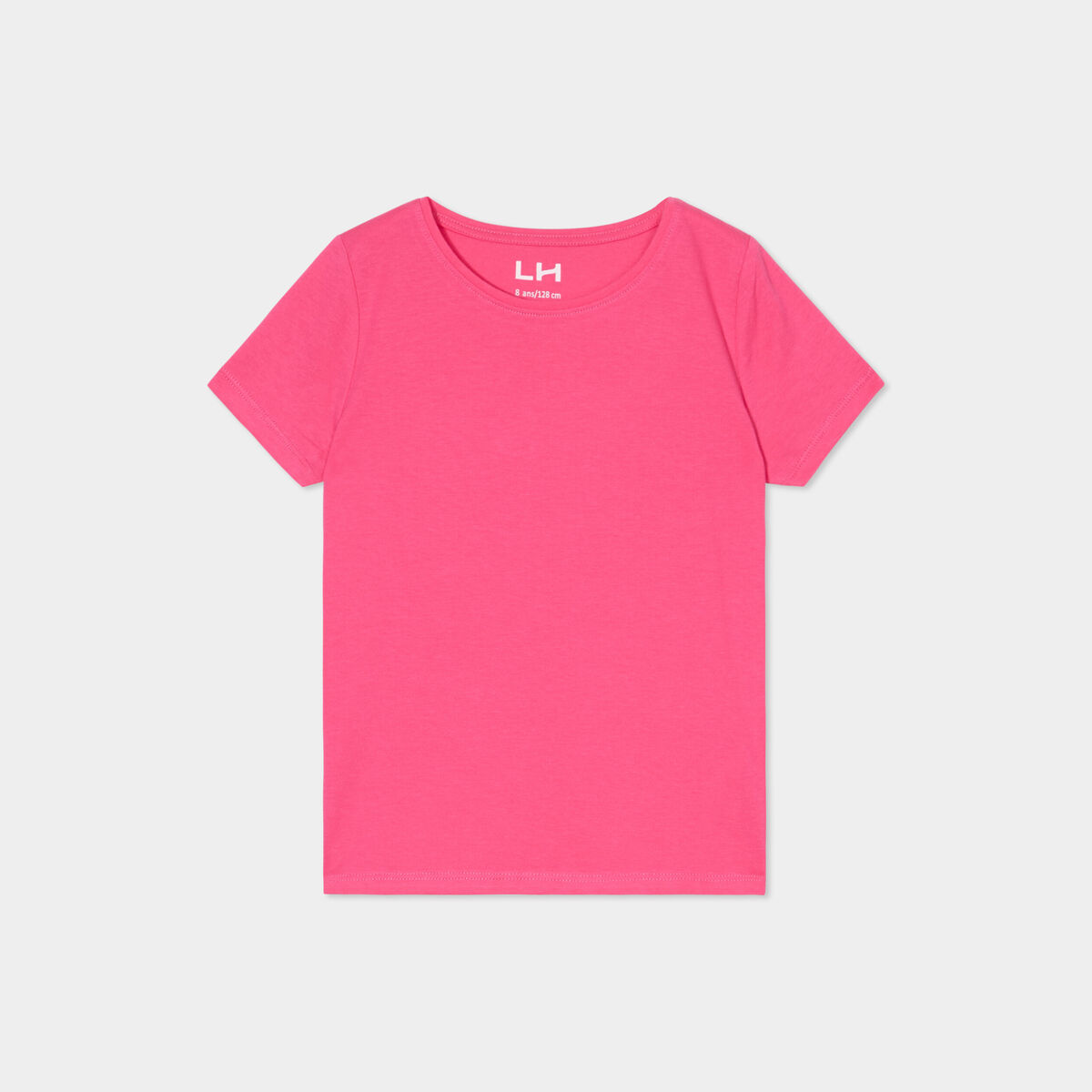 T-shirt manches courtes en coton rose fushia fille