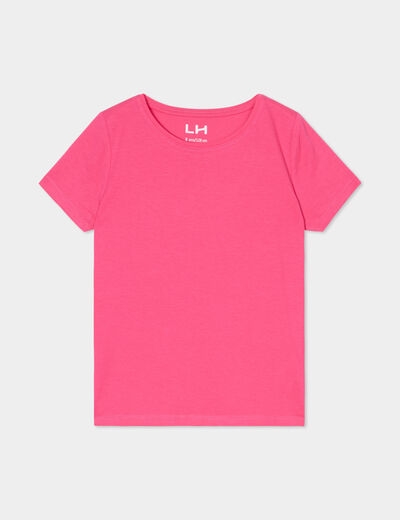 T-shirt manches courtes en coton rose fushia fille