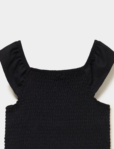 T-shirt smock&eacute; ajust&eacute; avec volants noir fille