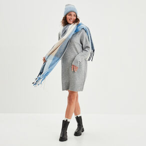 Robe pull courte avec strass gris femme