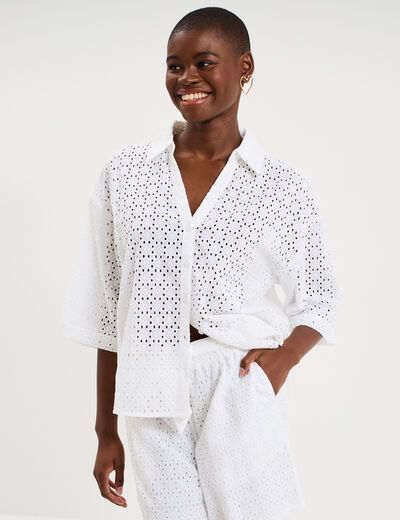 Chemise broderie anglaise coton blanc femme