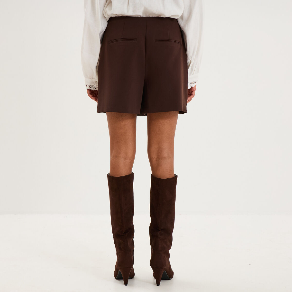 Jupe-short portefeuille courte marron fonc&eacute; femme
