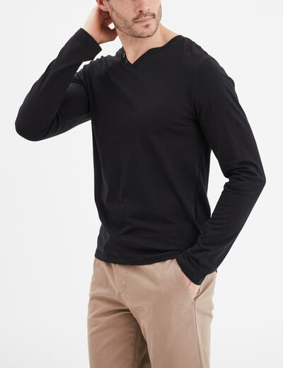 T-shirt col tunisien manches longues noir homme