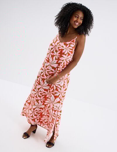 Robe avec bretelles longue orange femme