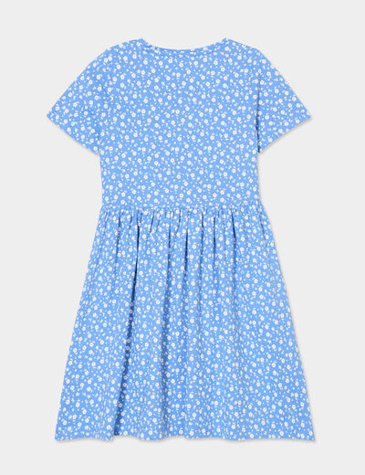 Robe manches courtes col rond coton bleu fille