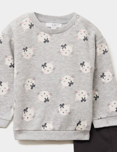 Ensemble sweat et legging gris clair bébé fille