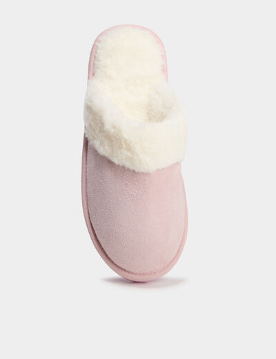 Chaussons mules fourr&eacute;s rose femme
