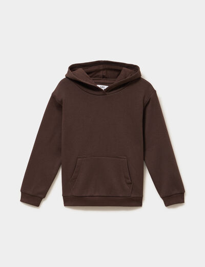 Sweat &agrave; capuche hoodie relax molleton marron fonc&eacute; fille