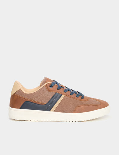 Tennis basses &agrave; lacets marron clair homme