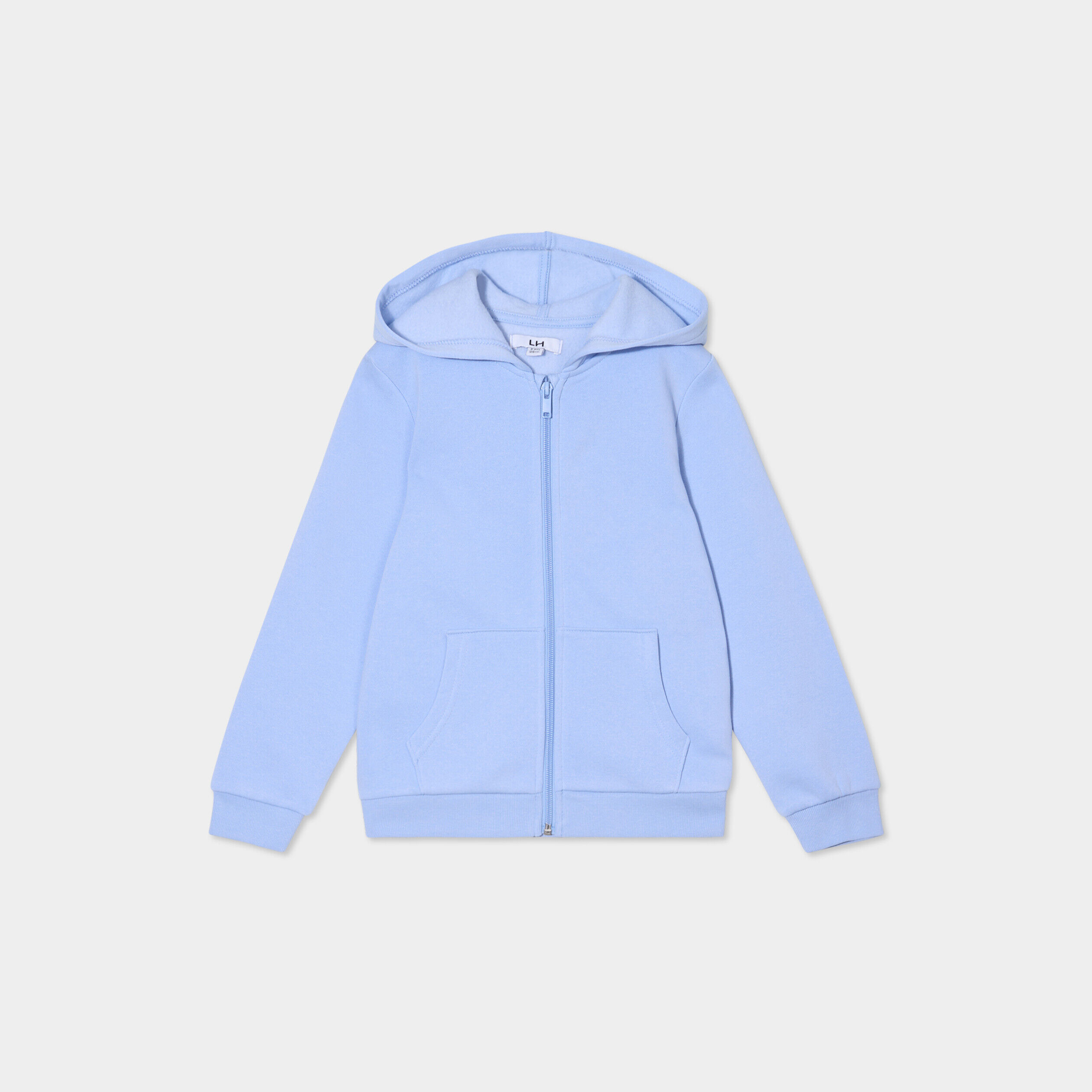 Sweat zippé à capuche droit molleton bleu clair fille LH