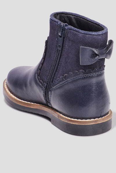 Bottines avec noeuds en cuir bleu fille