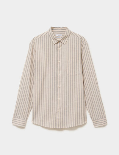 Chemise manches longues coton beige homme