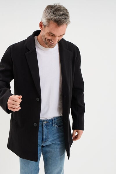 Manteau mi-long 3 en 1 &agrave; capuche noir homme
