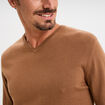 Pull jersey avec col en V marron homme