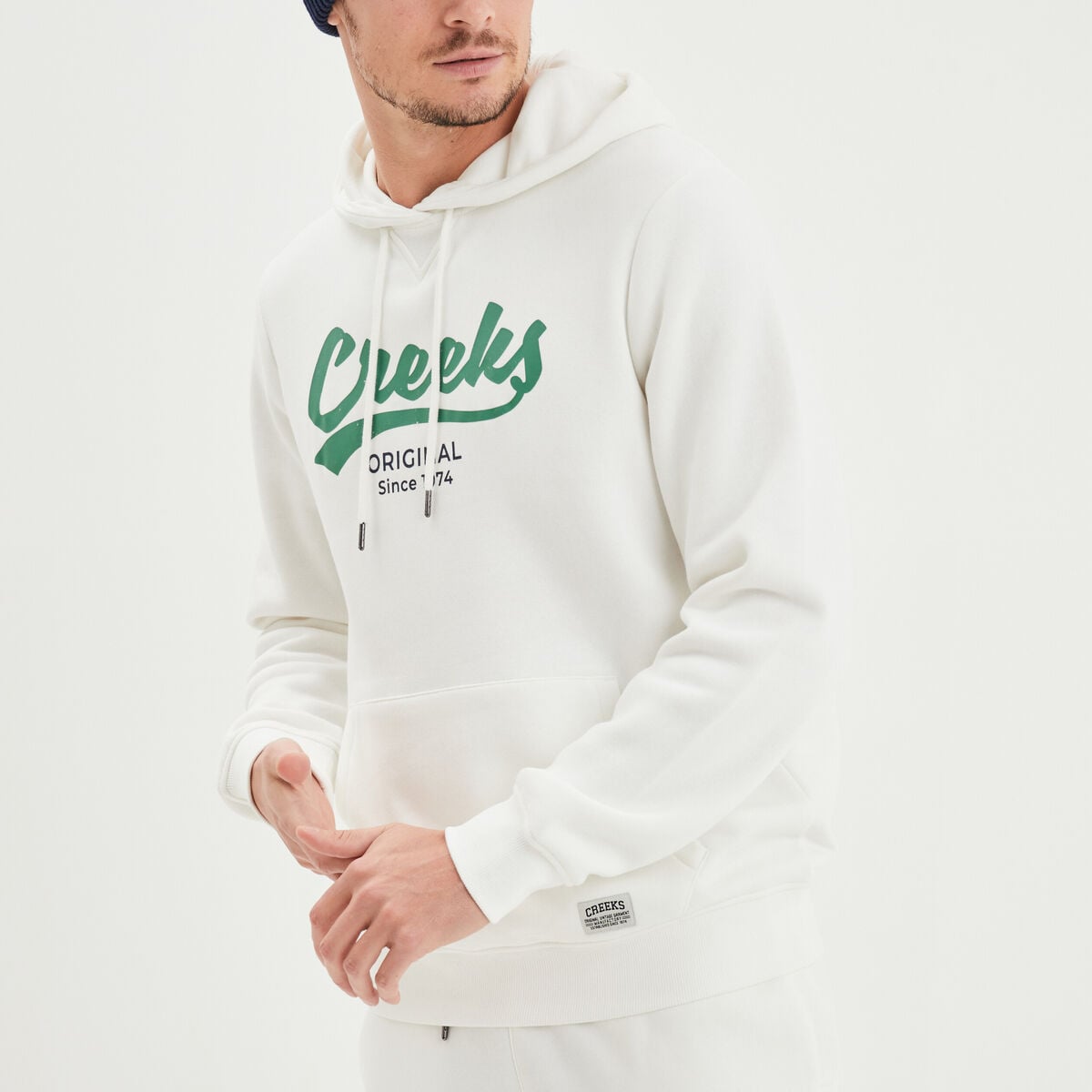 Sweat &agrave; capuche avec cordon hoodie blanc homme