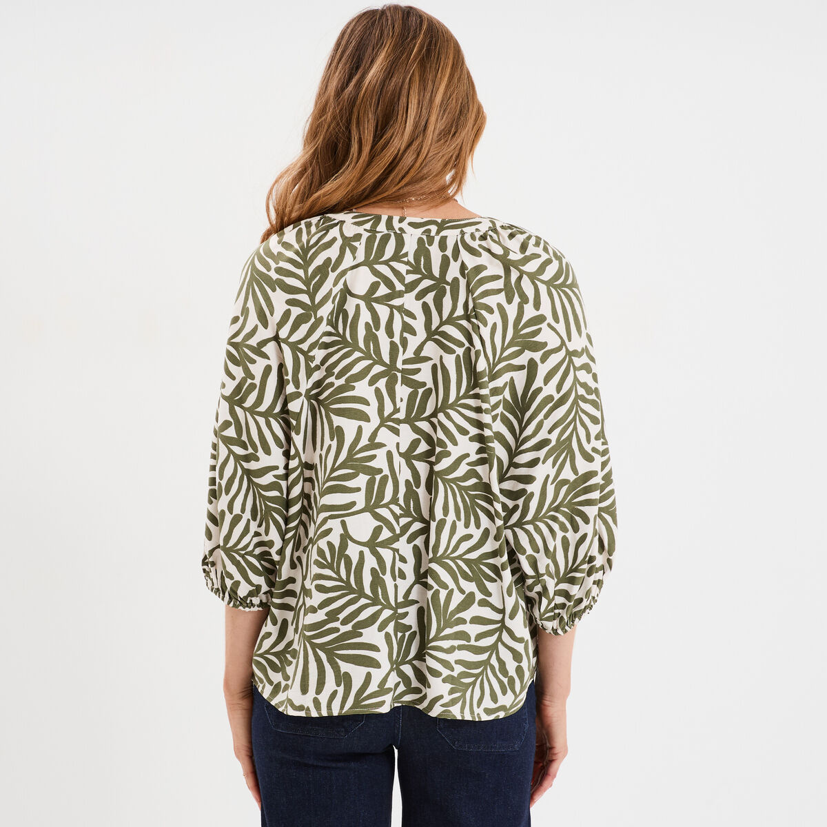 Blouse manches 3/4 ballons col tunisien blanc femme