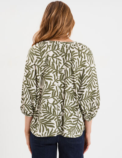 Blouse manches 3/4 ballons col tunisien blanc femme