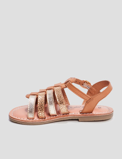 Sandales &agrave; bride en cuir camel fille