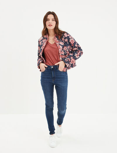 T-shirt col v poche poitrine Creeks rouge foncé femme