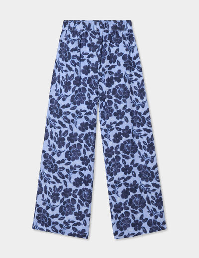 Pantalon fluide large taille élastiquée bleu fille
