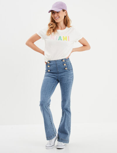 T-shirt coton manches courtes ecru femme