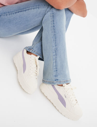 Tennis basses suédine en cuir Puma ivoire femme