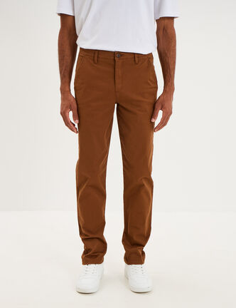 Pantalon chino droit stretch camel homme