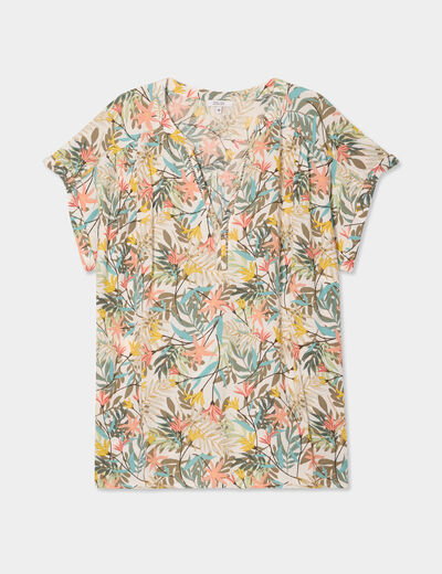 Blouse col en V manches courtes blanc femme grande taille