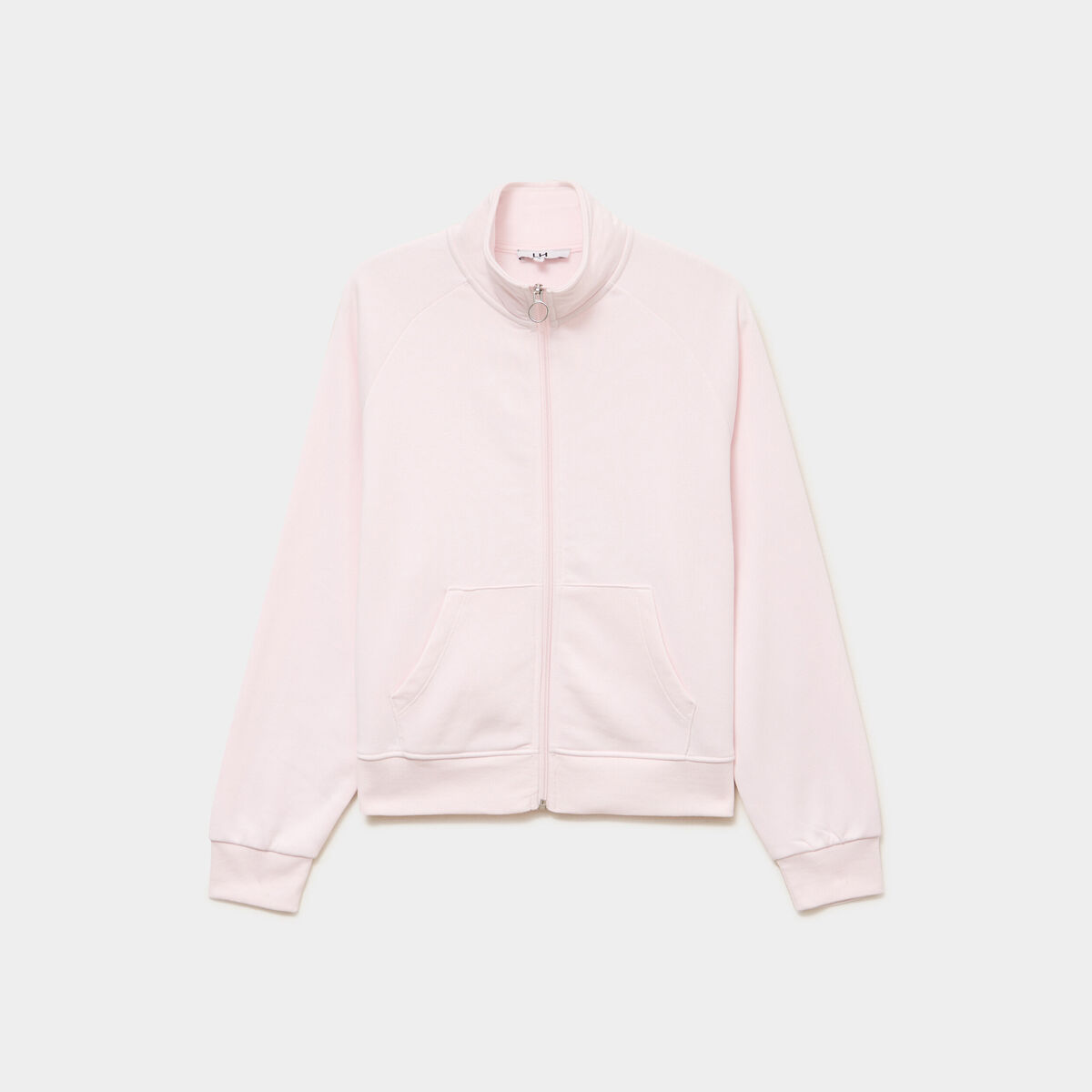 Sweat zipp&eacute; molleton col montant rose clair femme