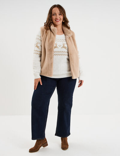 Veste fausse fourrure sans manches beige femme grande taille