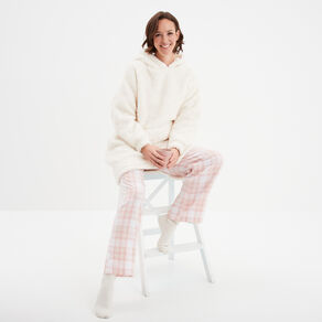 Pantalon de pyjama en coton ajusable ecru femme