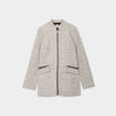 Manteau mi-long cintré zippé col montant gris clair femme
