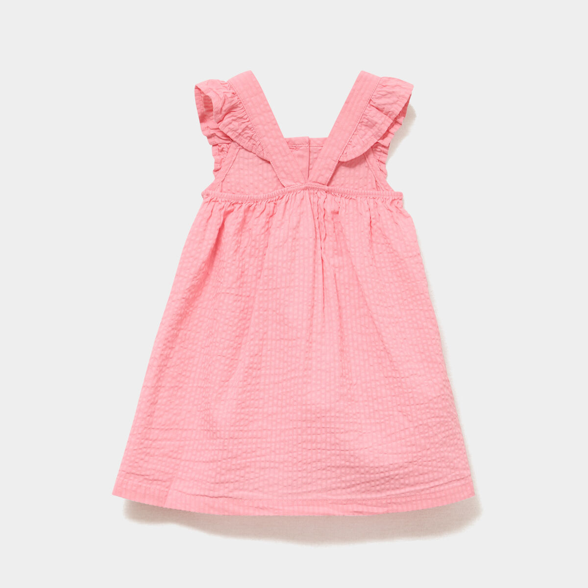 Robe bretelles &agrave; volants coton rose b&eacute;b&eacute; fille