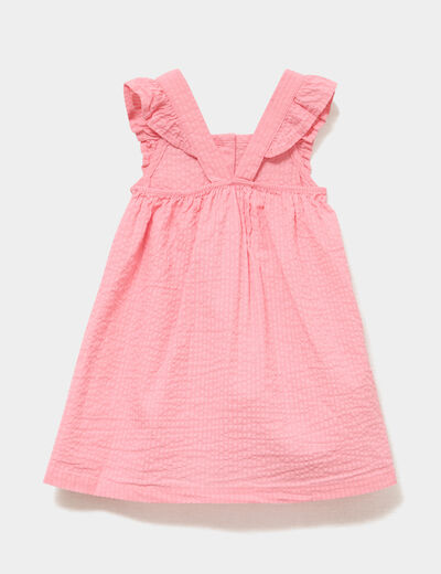 Robe bretelles &agrave; volants coton rose b&eacute;b&eacute; fille