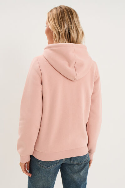 Sweat &agrave; capuche doublure effet sherpa rose poudr&eacute;e femme