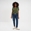 T-shirt col en V manches courtes vert kaki femme