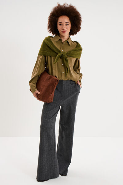 Chemise fluide manches longues oversize vert kaki femme