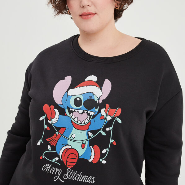 Sweat de Noël col rond Stitch noir femme grande taille