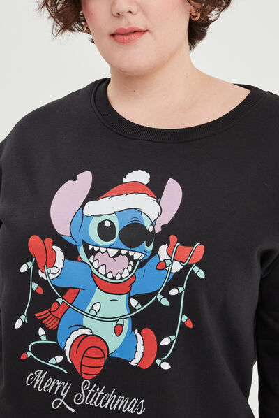 Sweat de Noël col rond Stitch noir femme grande taille