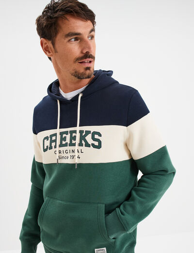 Sweat hoodie manches longues à capuche vert canard homme