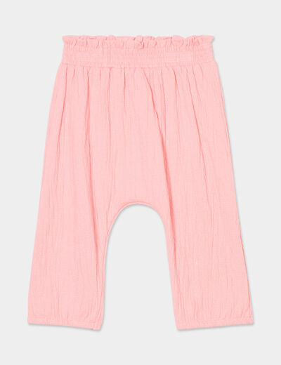 Pantalon fluide taille smockée rose bébé fille